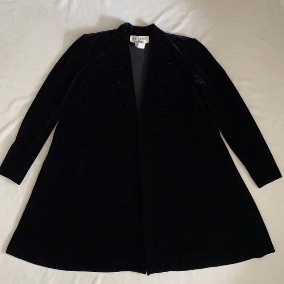 {VTG} J.R. Nites by Caliendo | Long Velvet Velour Open Front Cardigan Jacket (S) - Picture 16 of 16